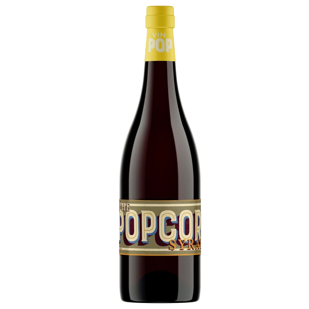 a bottle of Vin POP, Popcorn Syrah 2021 natural red wine