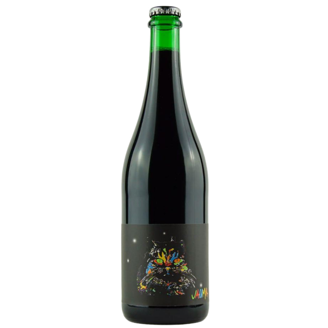 a bottle of Jauma, Tikka the Cosmic Cat 2021 natural red wine