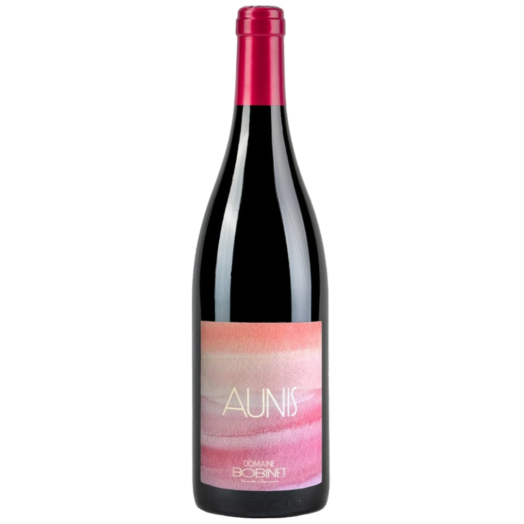 a bottle of Domaine Bobinet Aunis 2021 natural red wine