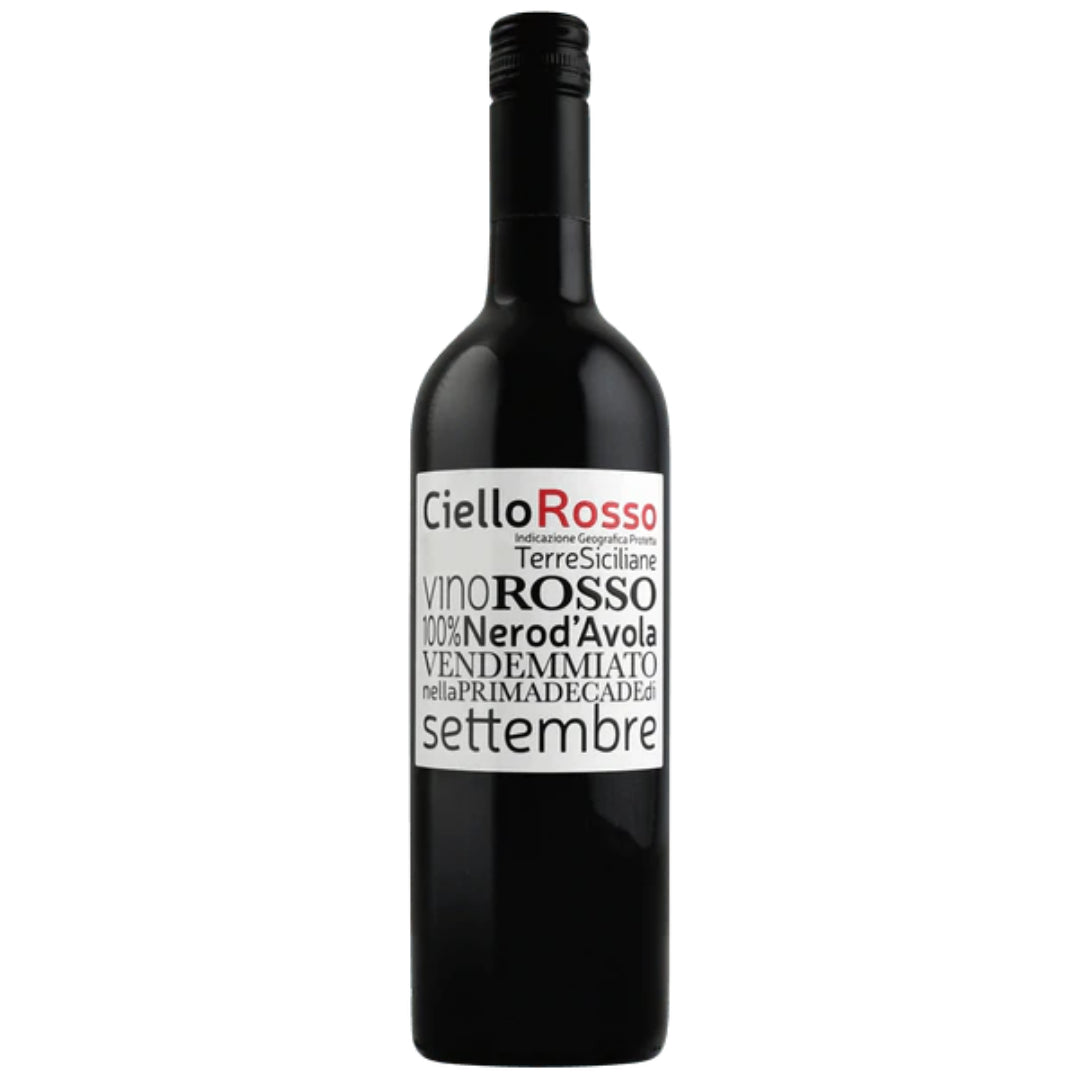a bottle of Ciello, Rosso Nero d`Avola natural red wine2022